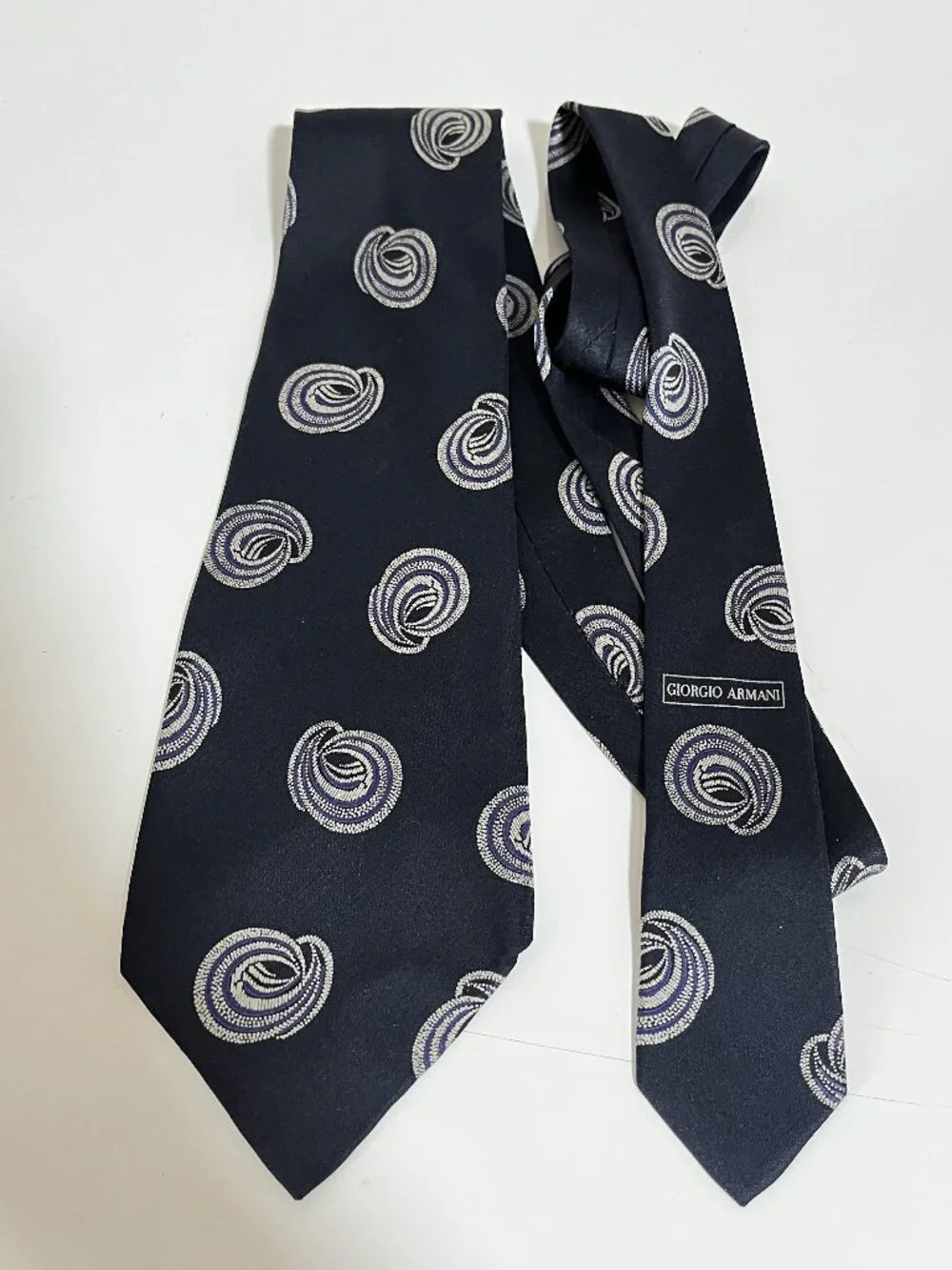 GIORGIO ARMANI Blue Silk Spiral-knot Pattern Men's CLASSIC Necktie/PREOWNED